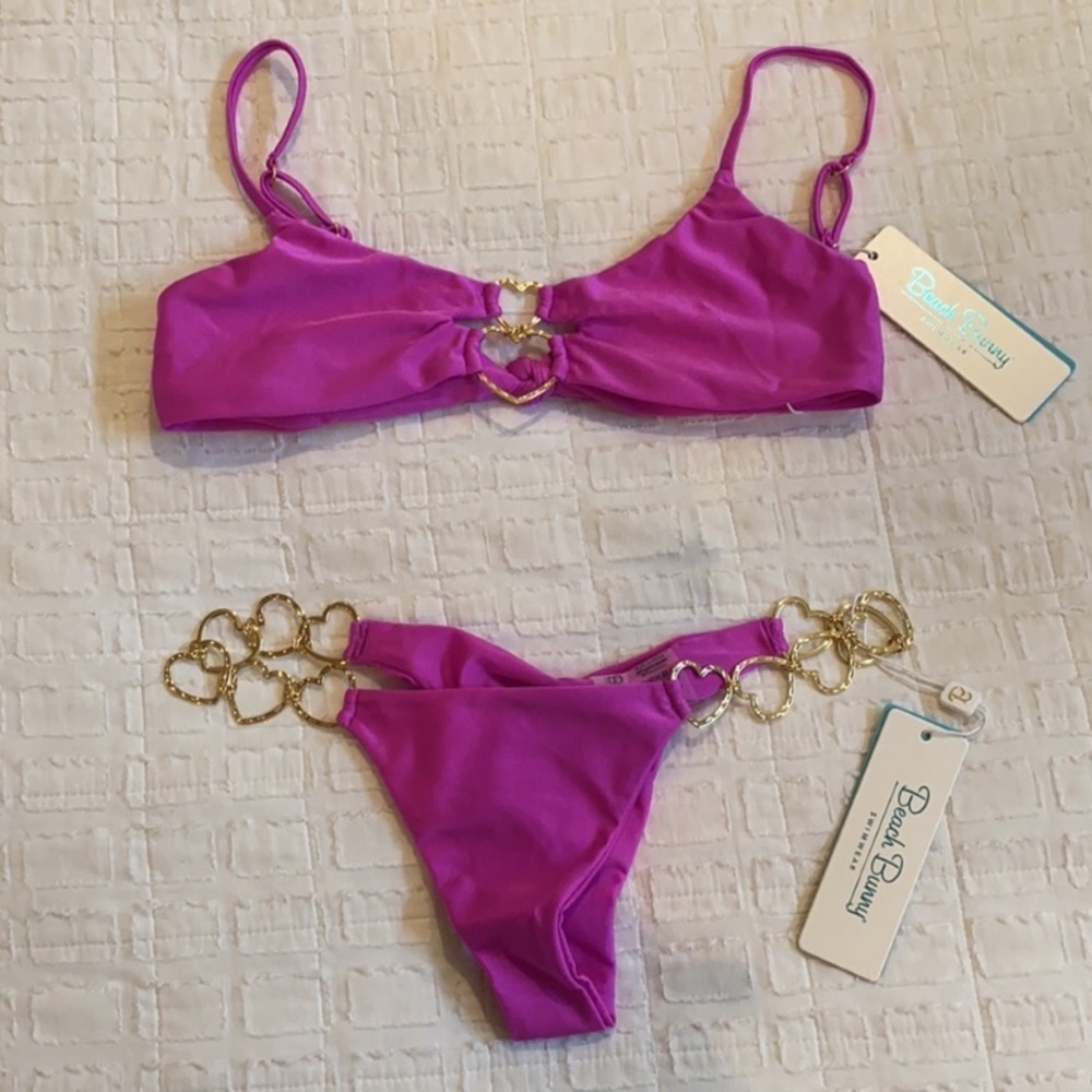 Beach bunny pink heart bikini set